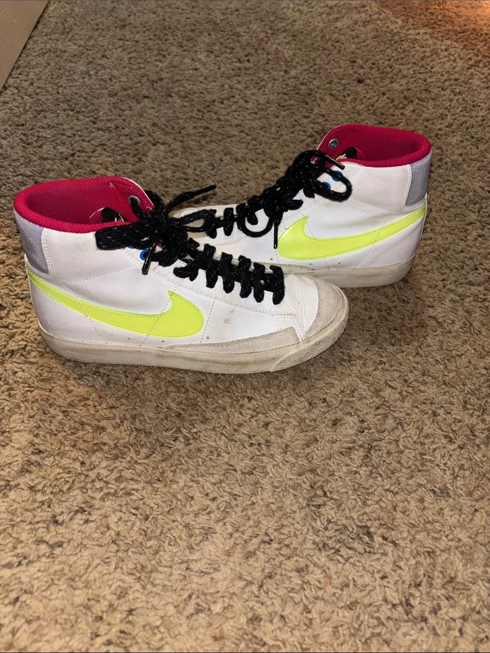 Nike White High-Top Sneakers with Yellow Swoosh and Pink Lining